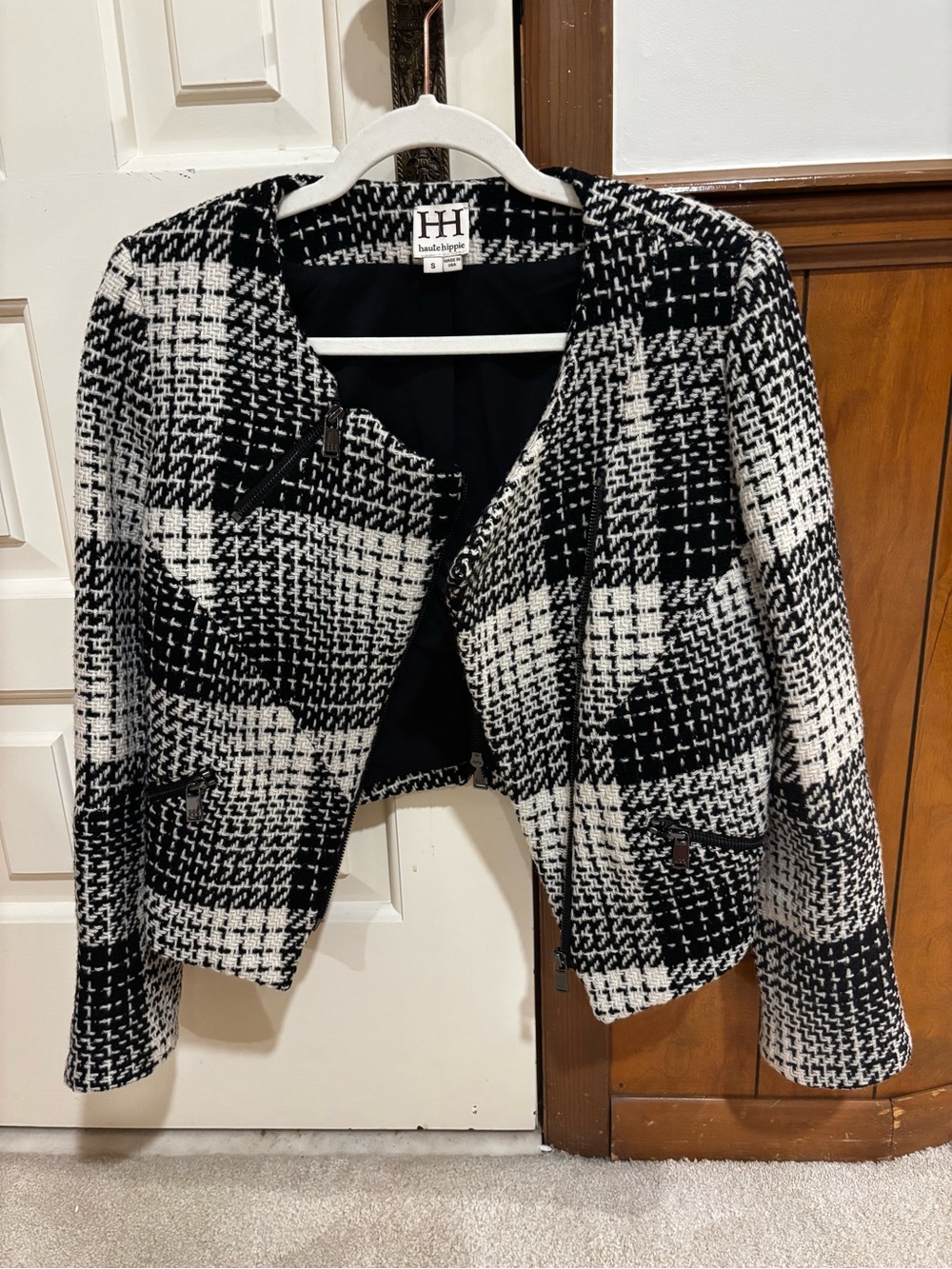 Haute Hippie Black & White Plaid Cropped Blazer
